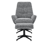 Gray office chair with high backrest and armrests, centered on a five-star black base with casters, against a white background.