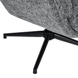 A chair with a textured gray cushion sits on a black four-legged base on a white backdrop.