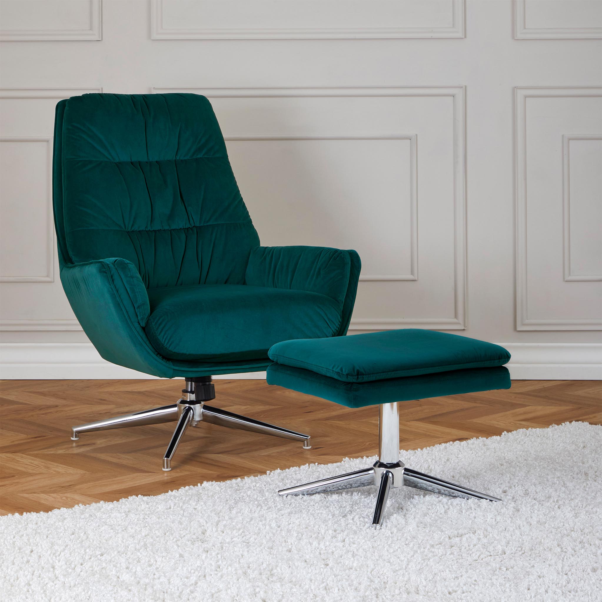 Otis Velvet Armchair with Footstool Roseland Roseland Furniture