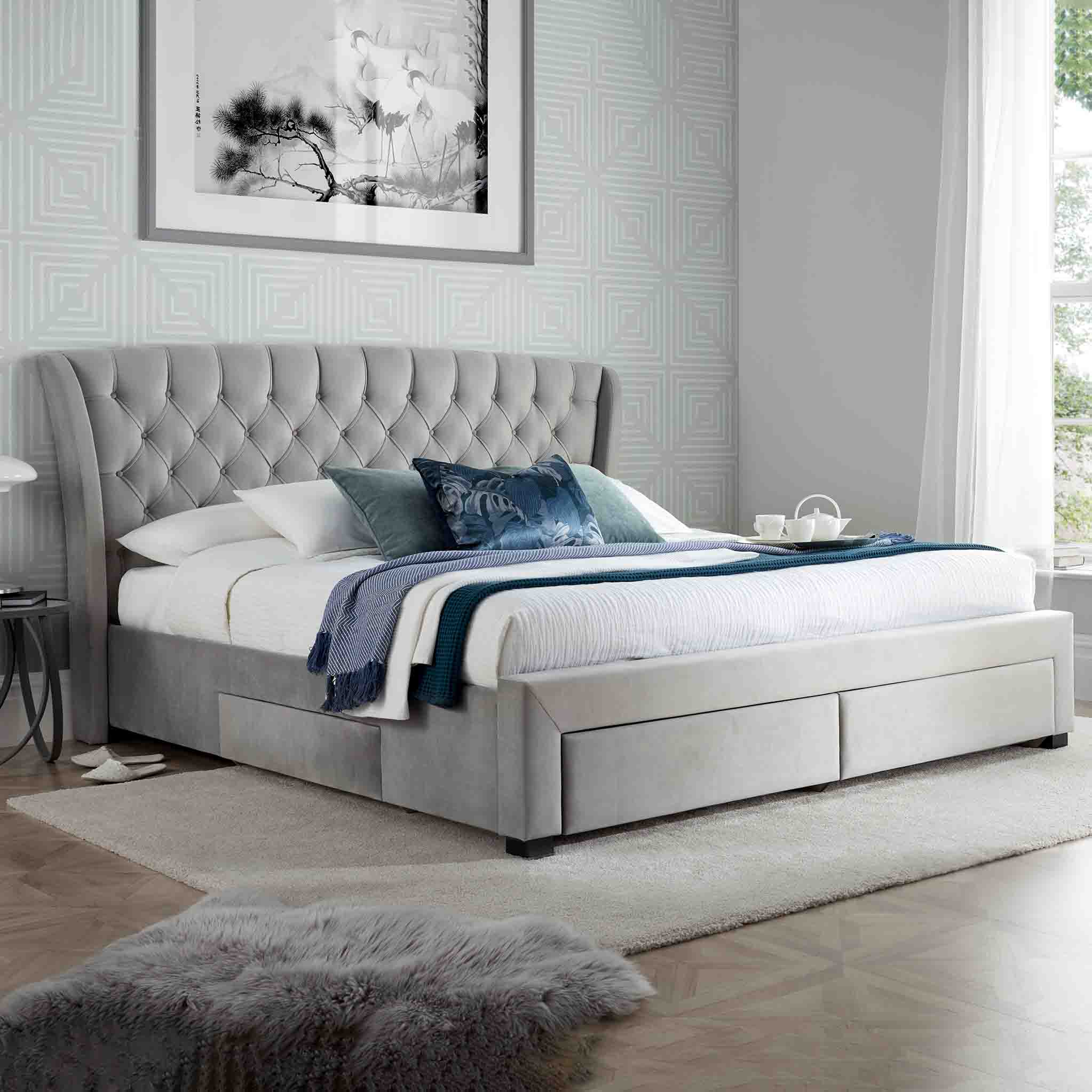 White velvet deals king size bed