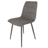 A modern chair with a textured grey upholstery and four metal legs, standing on a white background.