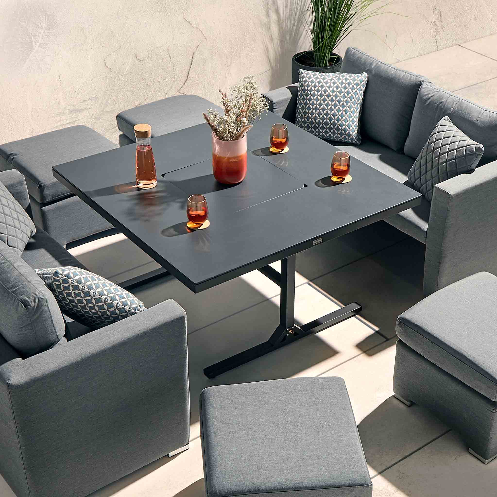 Sunbrella Cube Fire Pit Dining Lounge Set Roseland Roseland