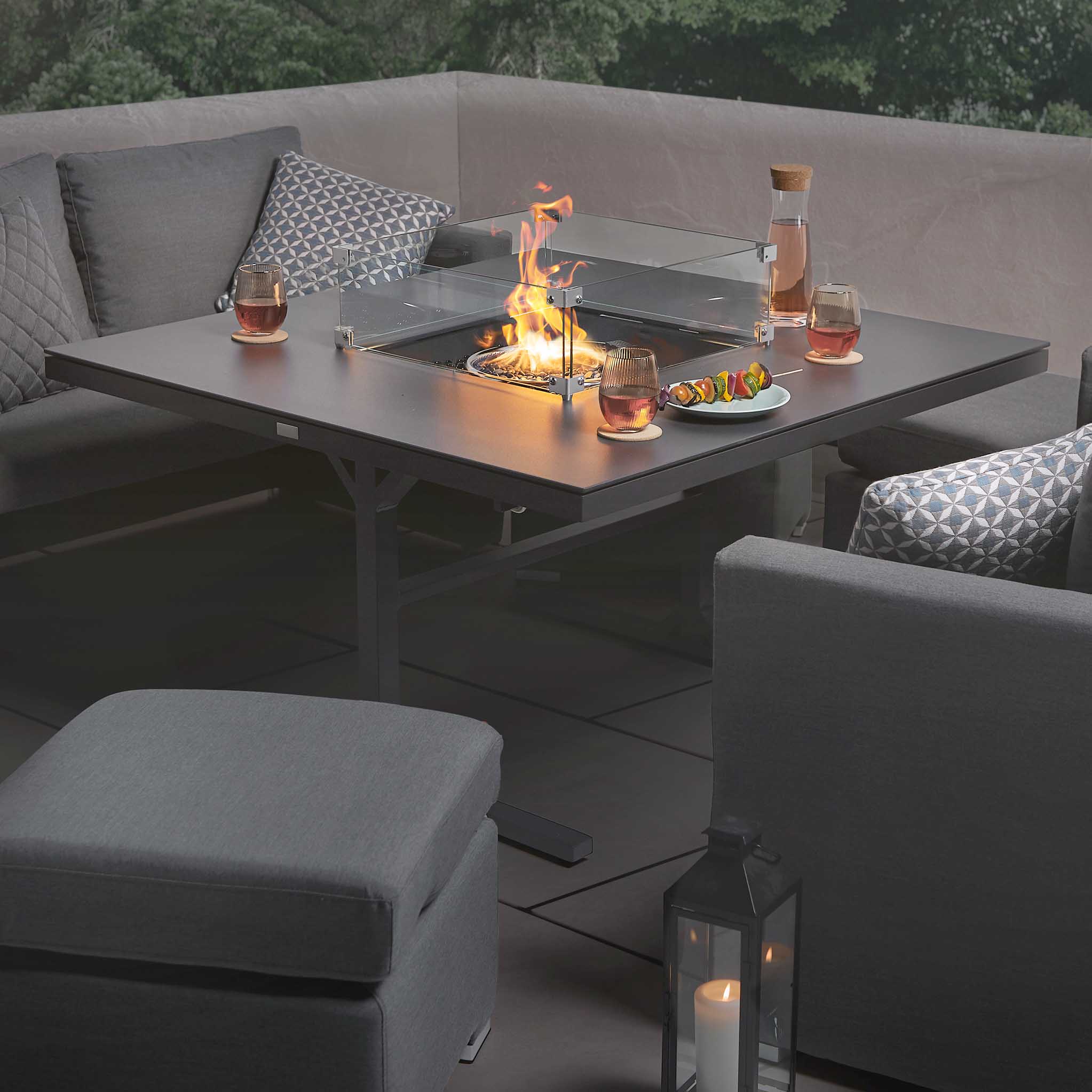 Sunbrella Cube Fire Pit Dining Lounge Set Roseland Roseland