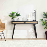 Venti Black Mango Wood & Cane Console Table with Storage Lifestyle