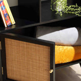 Venti Black Mango Wood and Cane Large Bookcase Cabinet close up