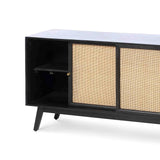 Venti Black Mango Wood & Cane Large Credenza Cabinet