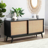 Venti Black Mango Wood & Cane Large Sideboard Cabinet with 2 Sliding Doors Lifestyle