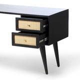 Venti Black Solid Mango Wood & Cane Home Office Desk or Dressing Table