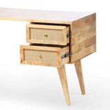 Venti Natural Mango Wood & Cane Home Office Desk or Dressing Table