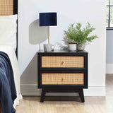 Venti Black Mango Wood & Cane Bedside Table Cabinet Lifestyle