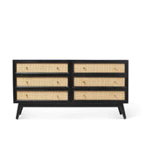 Venti Scandi Black Mango Wood & Cane 6 Drawer Storage Chest from Roseland Furniture