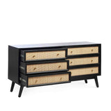 Venti Scandi Mango Wood & Cane 6 Drawer Storage Chest