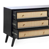 Venti Scandi Mango Wood & Cane 6 Drawer Storage Chest