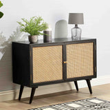 Venti Black Mango Wood and Cane Small Sideboard Cabinet Lifestyle