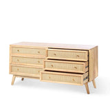 Venti Scandi Natural Mango Wood & Cane Wide chest of drawers