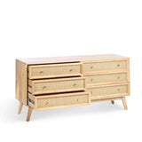 Venti Scandi Natural Mango Wood & Cane 6 Drawer Storage Chest