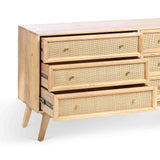 Venti Scandi Natural Mango Wood & Cane 6 Drawer Storage Chest