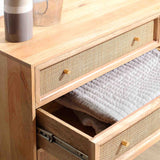 Venti Scandi Natural Mango Wood & Cane 6 Drawer Storage Chest close up