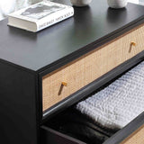 Venti Black Mango Wood & Cane Compact 3 Drawer Chest close up