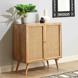 Verti Natural Mango Wood & Cane Wine Drinks Cabinet Lifestyle