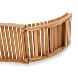 Curved wooden slats form a semi-circular fence on a white background.