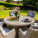 Wentworth 6 Seat 140cm Highback Rattan Garden Dining Set Lifestyle close up