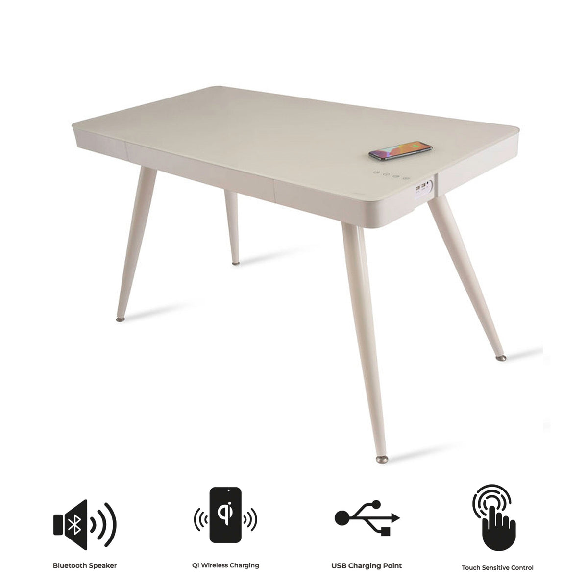 Tori White Wireless Smart Office Desk  for mobile phone charging from Roseland Furniture